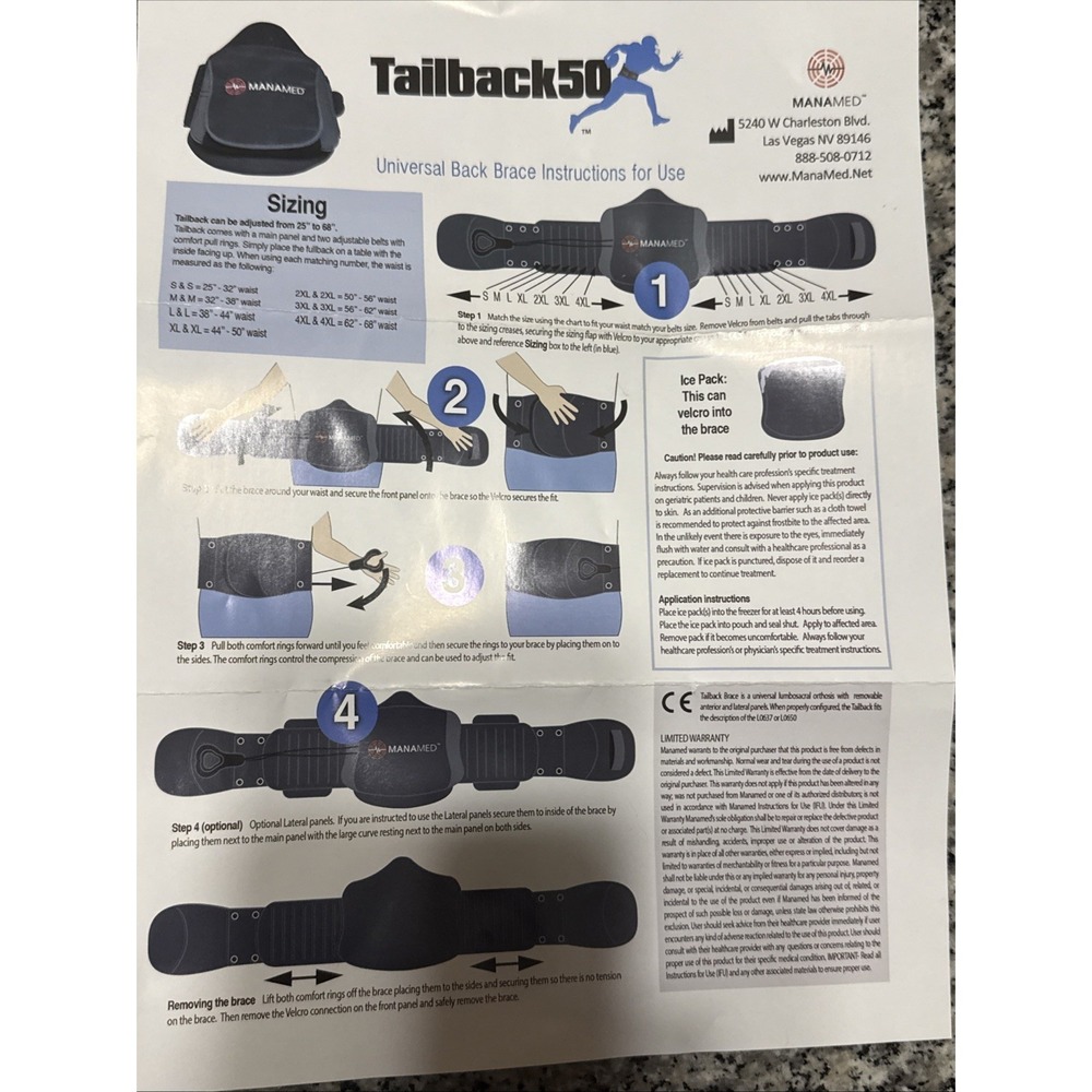 MANAMED Tailback 50 Universal Back Brace Adjusts 25" to 68"  S-4XL TB050 Adjusts - Picture 2 of 6